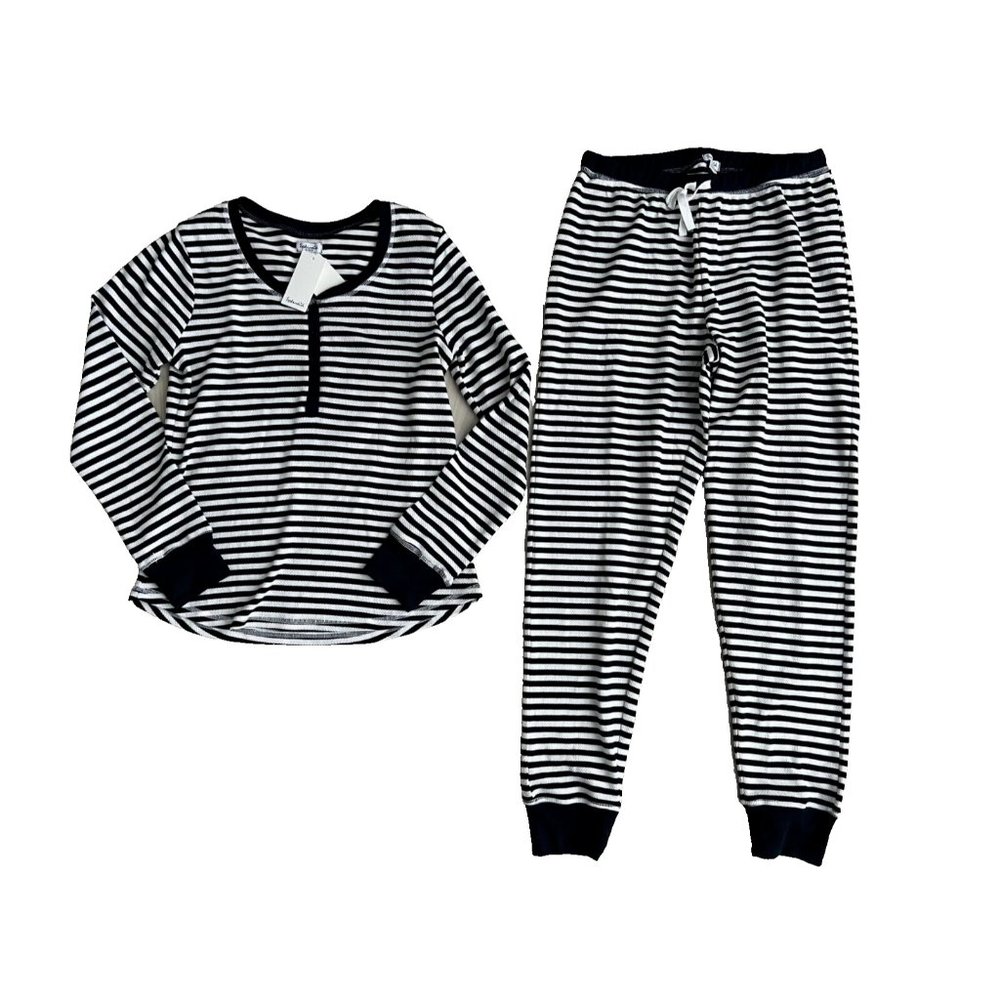 Splendid Stripe Pyjama Set Top & Bottoms Navy / White ( S )